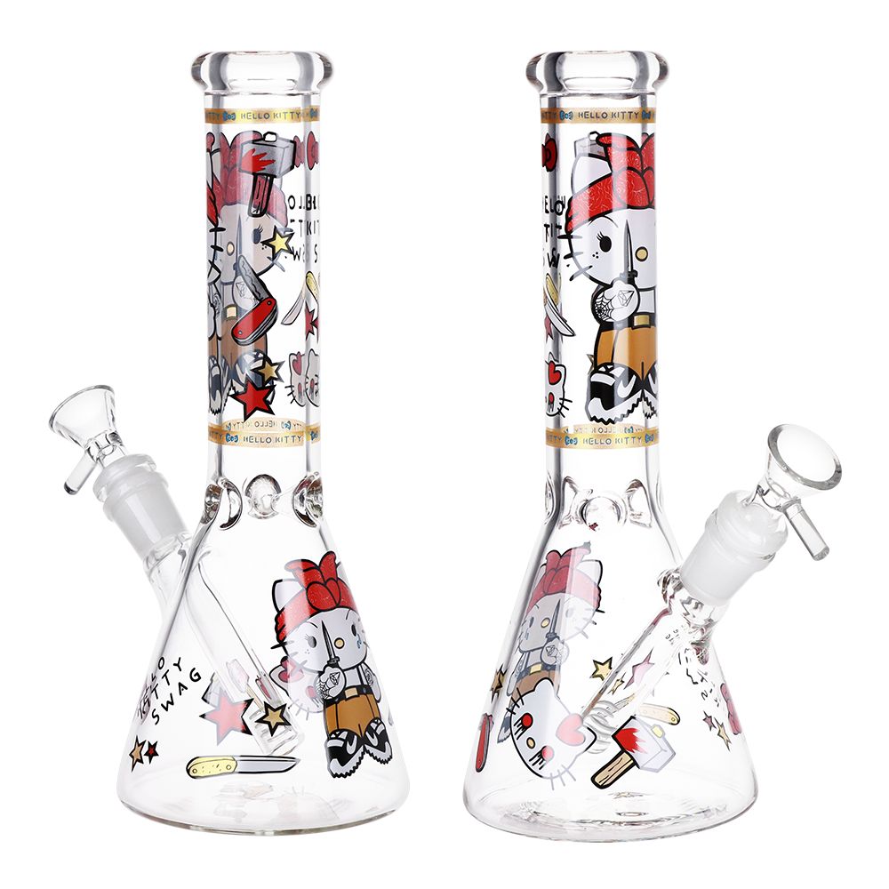 Gangster Cat Beaker Glass Water Pipe - 10" / 14mm F