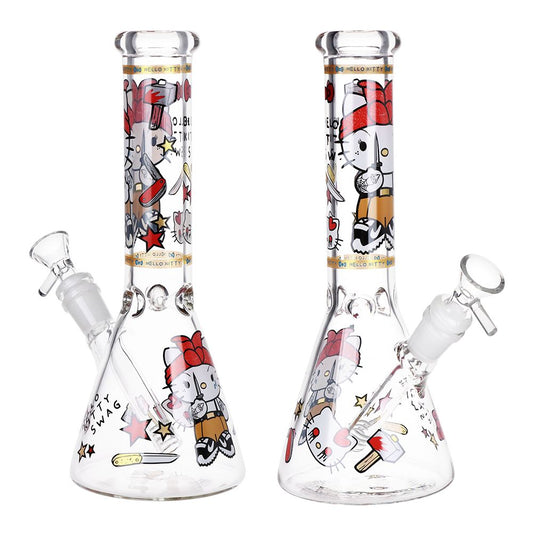Gangster Cat Beaker Glass Water Pipe - 10" / 14mm F