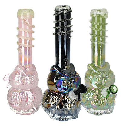 Iridescent Owl Soft Glass Water Pipe - 12" / 14mm F