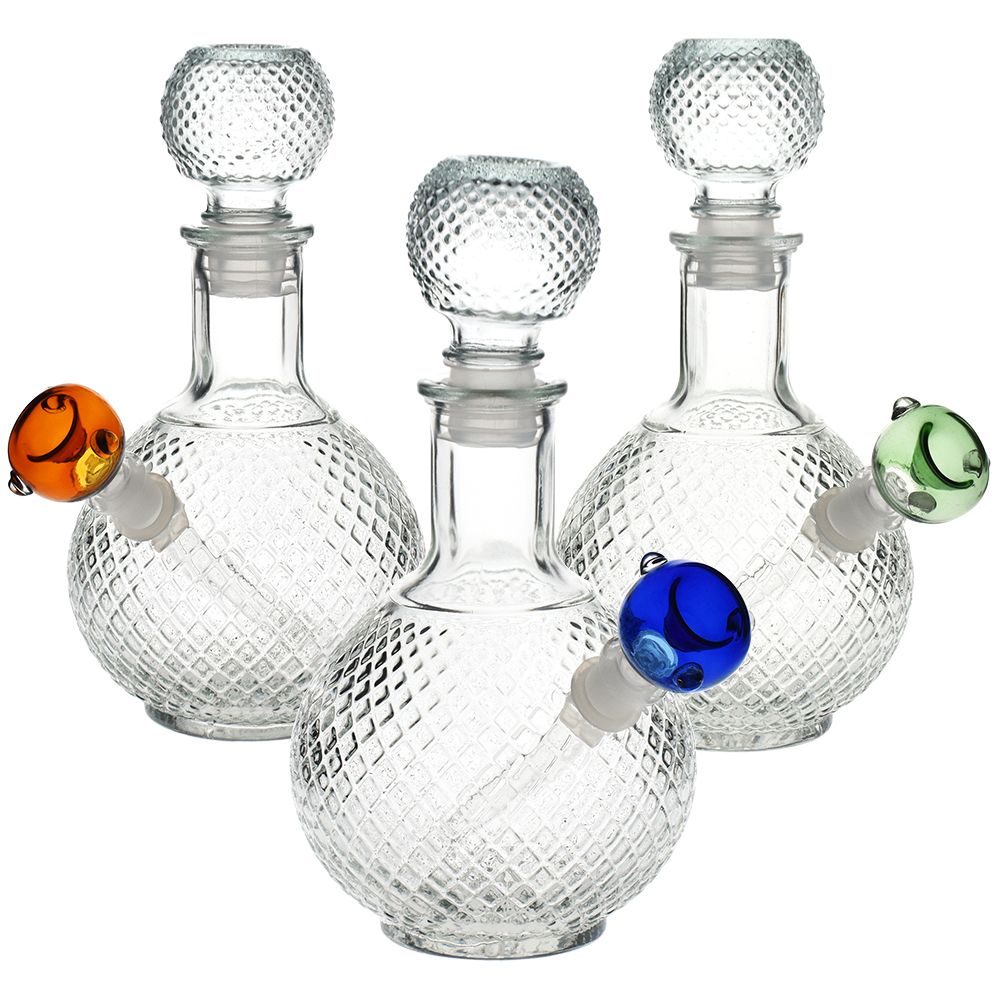 Vintage Decanter Style Glass Water Pipe w/ Cap - 7.5" / Cruet