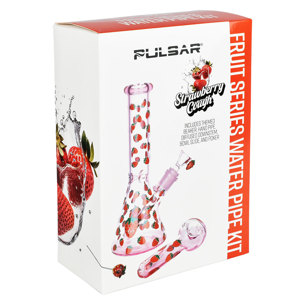 Pulsar Fruit Series Strawberry Cough Herb Pipe Glow Duo - 10" / 14mm F