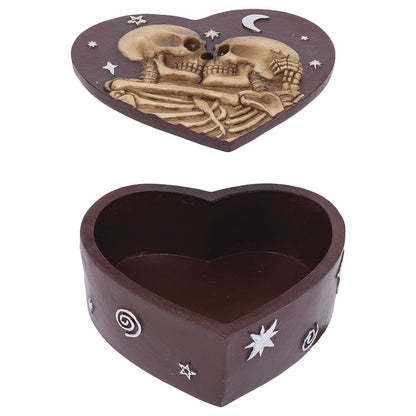 Fujima Skeleton Love Heart-Shaped Polyresin Stash Box - 5.3"x4.7"