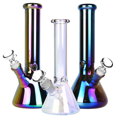 Iridescent Beaker Water Pipe - 10" / 14mm F / Colors Vary