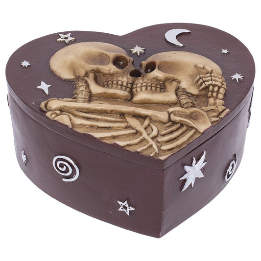 Fujima Skeleton Love Heart-Shaped Polyresin Stash Box - 5.3"x4.7"